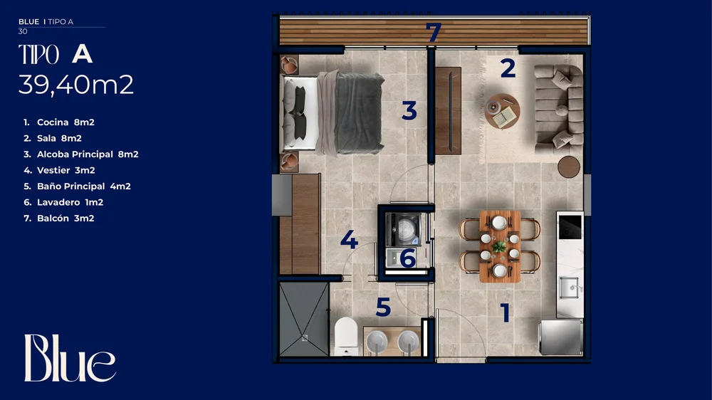 Planta Tipo A 39,40 m2