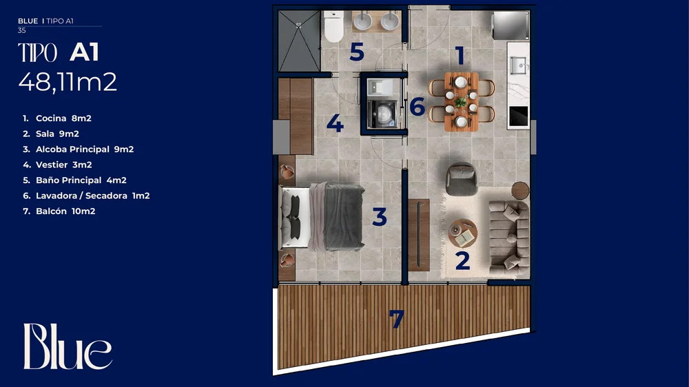 Planta Tipo A1 48,11 m2
