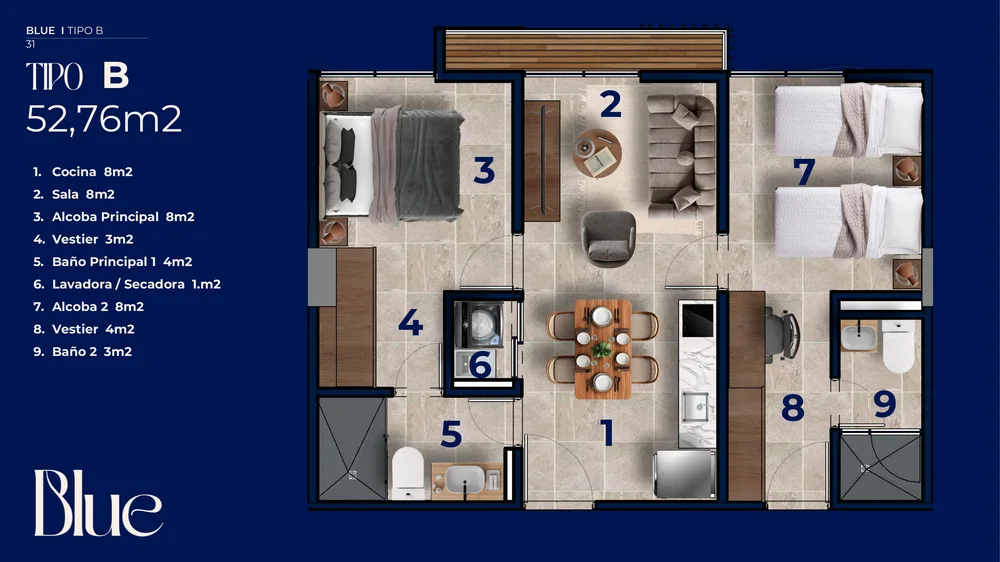 Planta Tipo B 52,76 m2