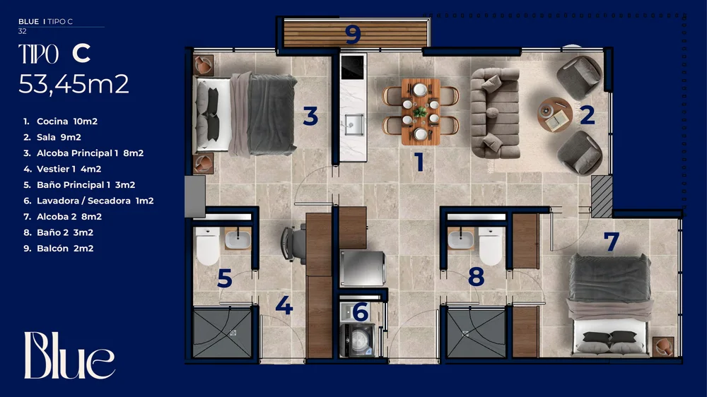 Planta Tipo C 53,45 m2