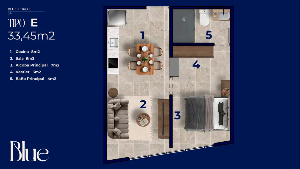 Planta Tipo E 33,45 m2